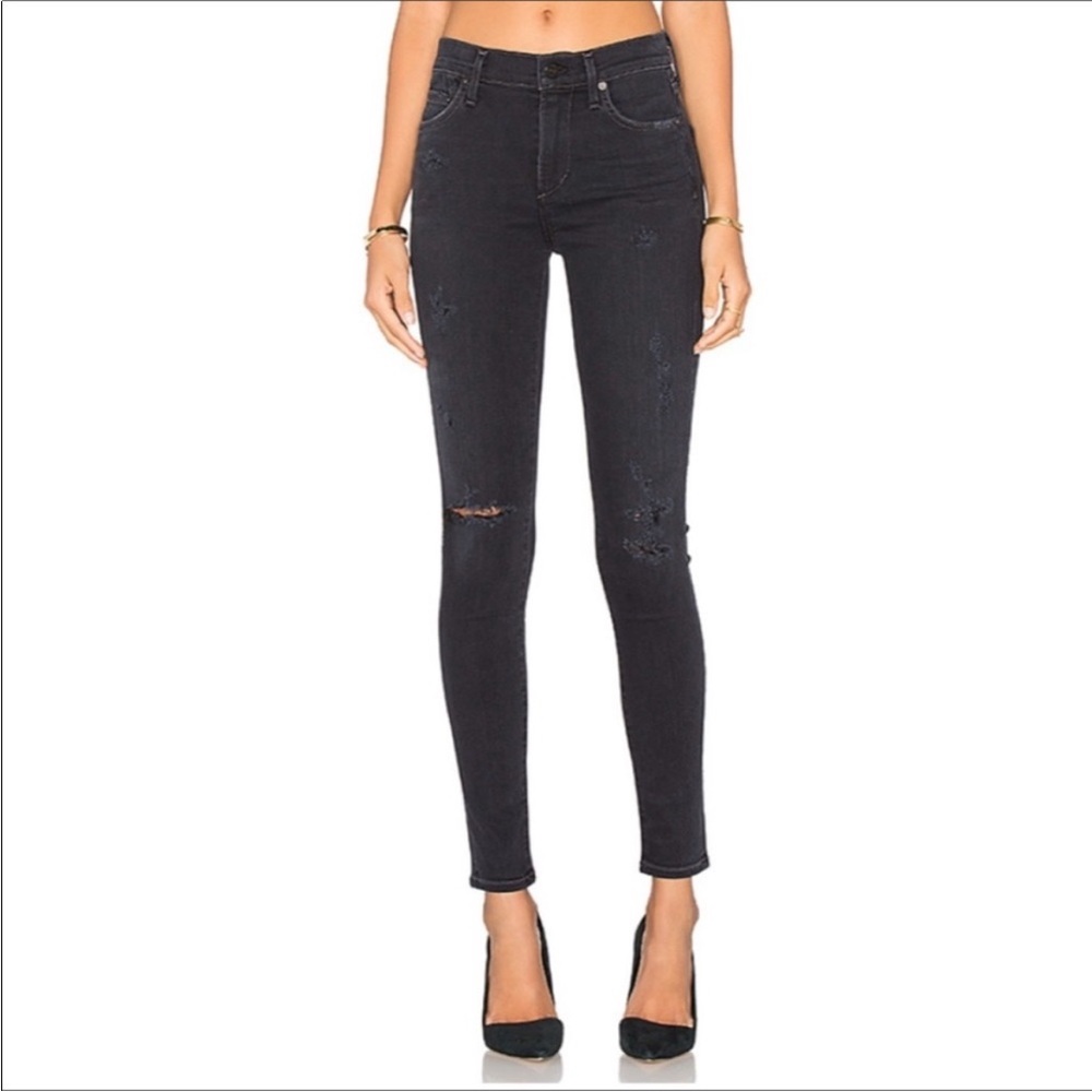 Citizens of Humanity high rise rocket black distressed jeans.